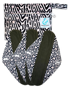 Zebra - Set of 3 washable sanitary towels + pocket - Night