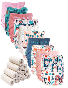 Lot 10 couches lavables tout en deux Te2 à doubles goussets + 10 inserts en bambou