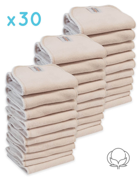 Lot de 30 Inserts en coton certifiés Oeko Tex pour couches lavables tout en Un