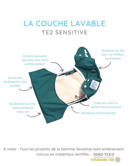 Couche lavable Te2 certifiée OEKO TEX Rose