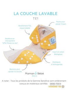 Lot de 3 Couches lavables Te1 certifiées OEKO TEX 2