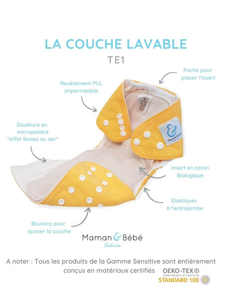 Lot de 6 Couches lavables tout en Un Te1 certifiées OEKO TEX