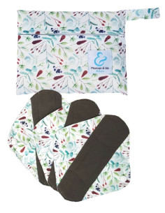 Lot of 3 hygienic towels washable in Charcoal bamboo and their matching waterproof pocket