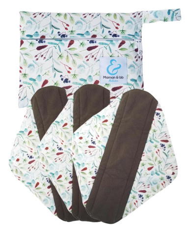 Nature - Lot de 3 serviettes hygiéniques lavables + pochette - moyen