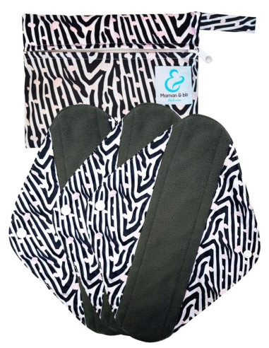 Zebra - Set of 3 washable hygienic towels + pouch - Large