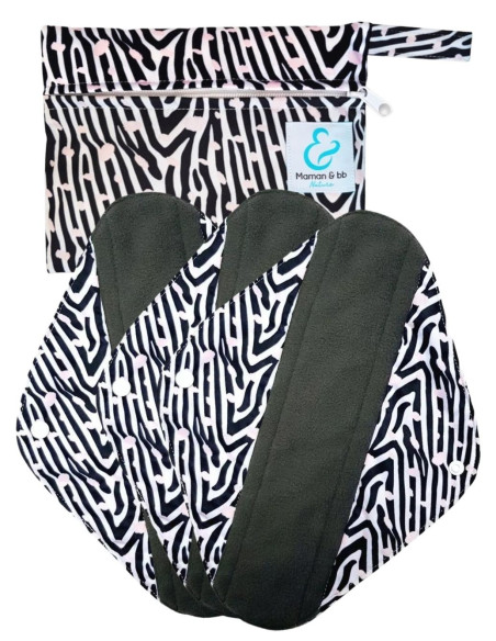 Zebra - Set van 3 wasbare hygiënische handdoeken + buidel - groot