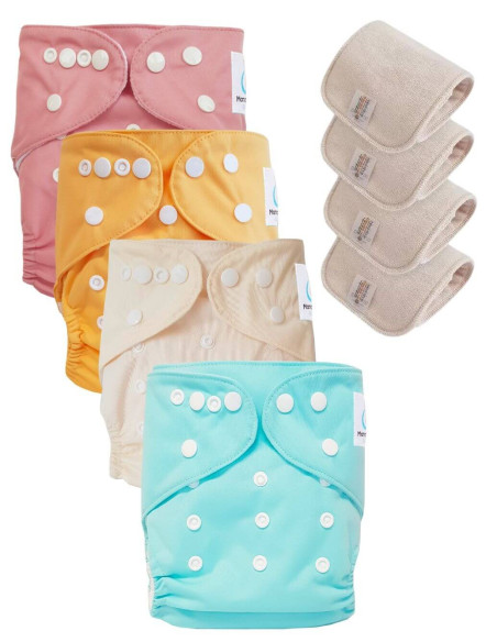 Lot de 4 Couches lavables tout en Un Te1 conçues à partir de matériaux certifiées OEKO TEX