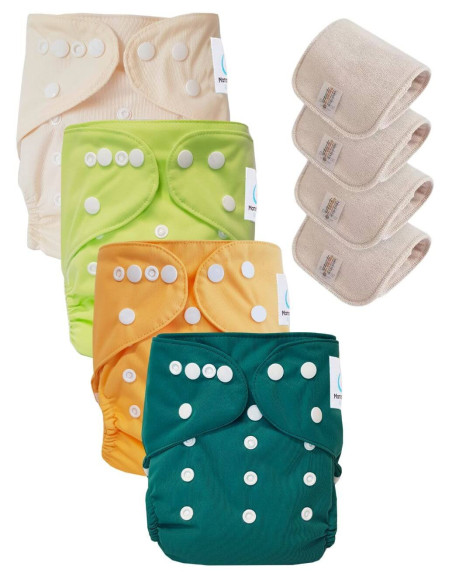 Lot de 4 Couches lavables tout en Un Te1 conçues à partir de matériaux certifiées OEKO TEX