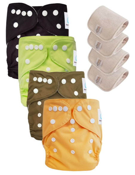 Lot de 4 Couches lavables tout en Un Te1 conçues à partir de matériaux certifiées OEKO TEX