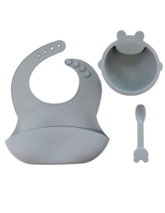 Bib Silicone Bib + Plate + Spoon - Gray