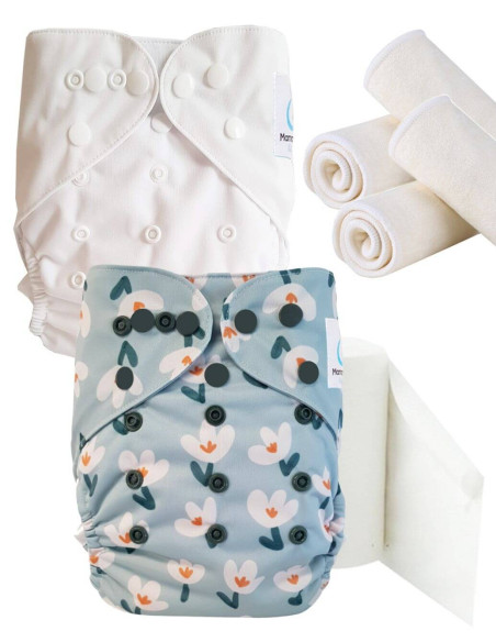 Paquete de descubrimiento, kit de arranque pañales Inserto lavable y hojas protectoras.