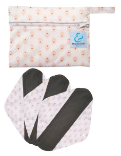 Paon - Pochette imperméable + 3 Serviettes Hygiéniques lavables en bambou - mini
