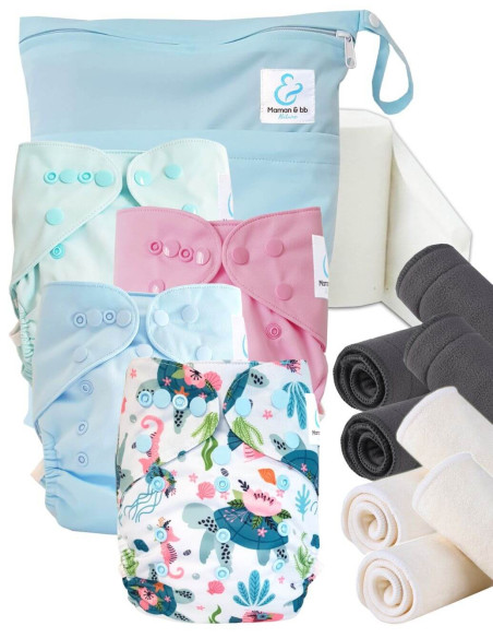 Kit de lanzamiento pañales Inicio lavable y go tE2 con inserciones de bambú