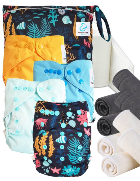Kit de lanzamiento pañales Inicio lavable y go tE2 con inserciones de bambú