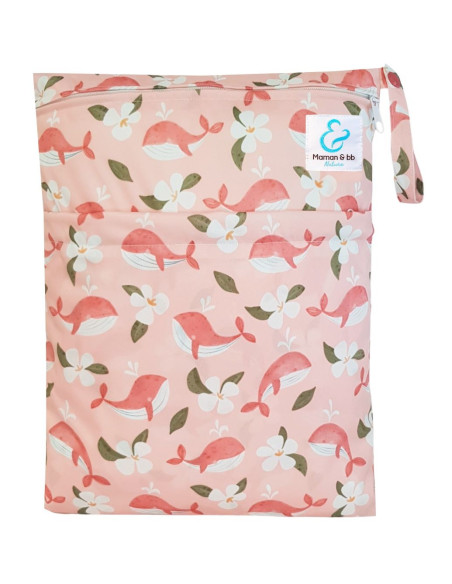 Sac imperméable pour ranger et transporter les couches lavables motif baleine rose