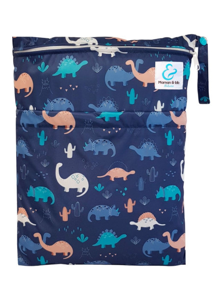 Sac imperméable pour ranger et transporter les couches lavables motif dinosaures