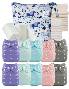 Premium-Komplettpaket, bestehend aus 10 windeln Waschbar, Einsätze, wasserdichte Tasche und Schutzsegeln