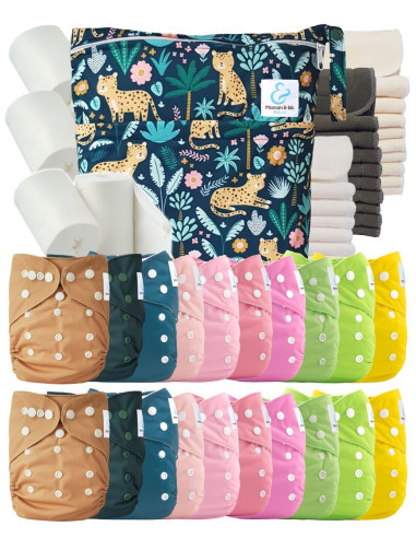 Mega Pack 20 windeln Waschbar + Einsätze + Schutzsegeln und wasserdichte Tasche