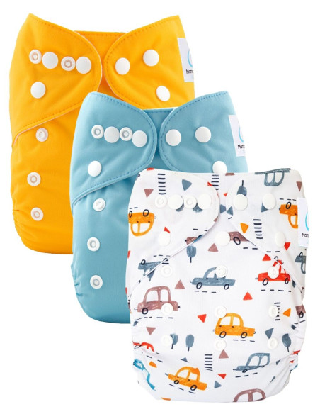 Set of 3 Scalable Pockets Diapers and ultra-absorbent microfiber insert