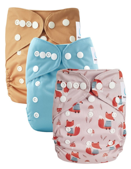 Lot de 3 couches lavables évolutives et leur insert en microfibre ultra absorbants