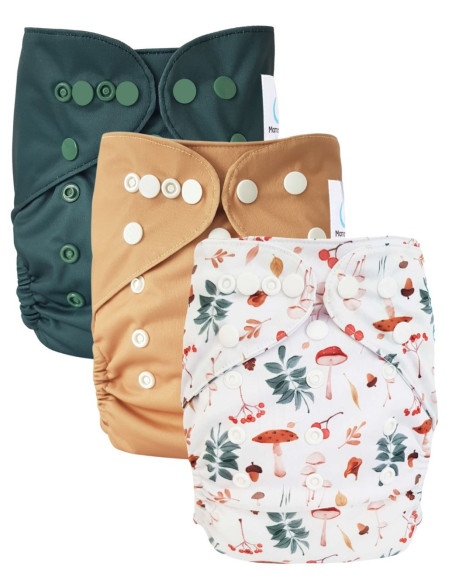 Lot de 3 couches lavables évolutives et leur insert en microfibre ultra absorbants