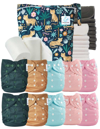 Premium-Komplettpaket, bestehend aus 10 windeln Waschbar, Einsätze, wasserdichte Tasche und Schutzsegeln