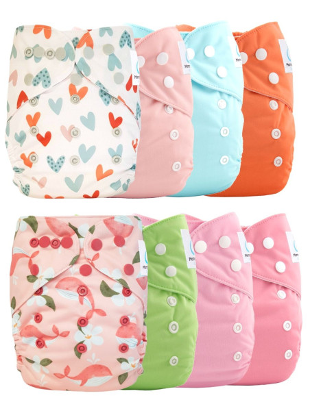 Lot de 8 couches lavables évolutives + 8 inserts microfibre