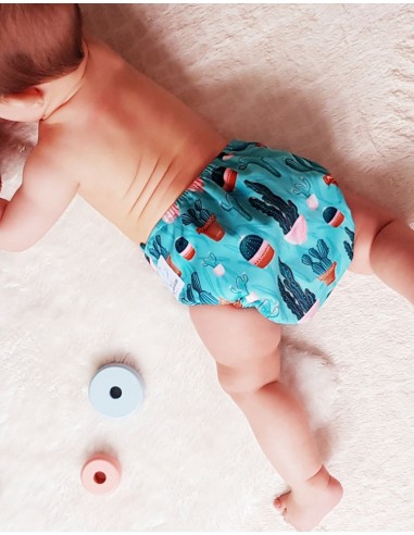Couche Lavable Tout en deux TE2 avec système évolutif motif Cactus