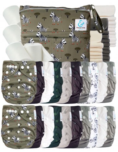 Mega paquete pañales Inserciones de bambú de TE2 + 10 lavables + 10 insertos de microfibra + bolsa impermeable + velas protector
