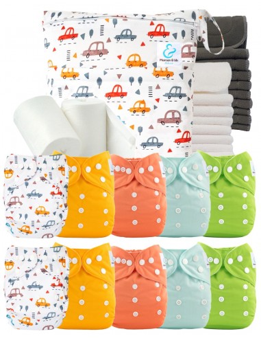 Pack complet couches lavables bambou inserts sac imperméable et voiles de protection