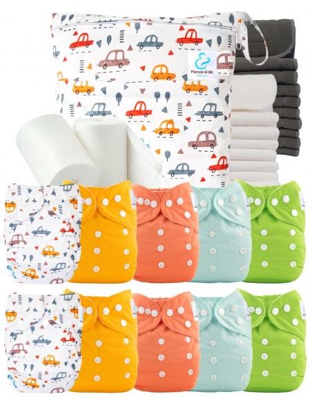 Pack complet couches lavables bambou inserts sac imperméable et voiles de protection