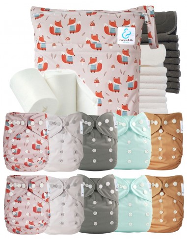 Pack complet couches lavables bambou inserts sac imperméable et voiles de protection