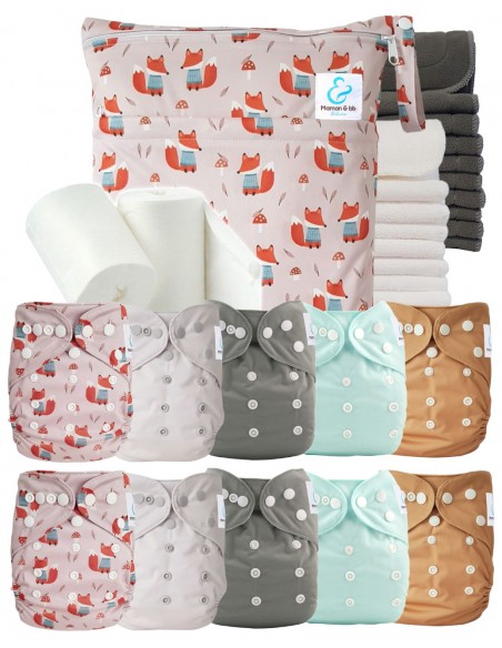 Pack complet couches lavables bambou inserts sac imperméable et voiles de protection