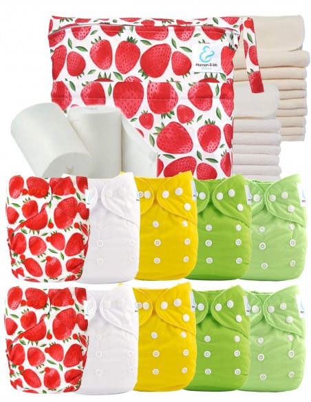 Pack complet tons bleus 10 couches lavables inserts sac imperméable