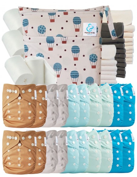 Mega pack 20 couches lavables + inserts + voiles de protection et son sac imperméable