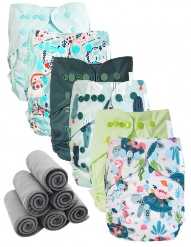 Lot 6 Cover diapers while two Cover diaper with double gussets + 6 bamboo inserts