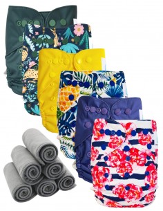 Lote 6 pañales Lavable los dos TE2 con vainas dobles + 6 inserciones de bambú