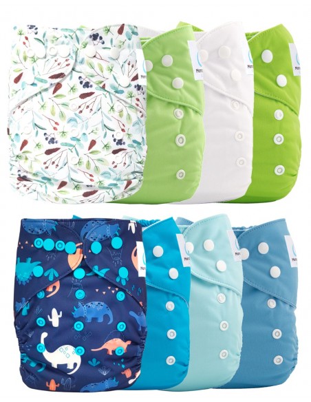 Lot de 8 couches lavables évolutives + 8 inserts microfibre