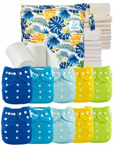 Paquete completo premium de 10 capas lavables, insertos, bolsa impermeable y velas protectoras