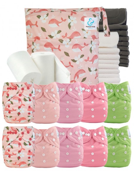 Pack complet couches lavables bambou inserts sac imperméable et voiles de protection