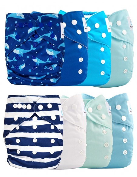 Lot de 8 couches lavables évolutives tons roses + 8 inserts microfibre