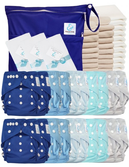 Paquete completo pañales Lavable TE2 certificado Oeko Tex® + 20 insertos de algodón + 10 inserciones de bambú + bolsa + velas pr