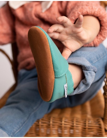 Weiche Leder-Baby-Slipper - Eukalyptus