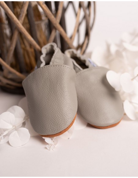 Soft Leather Baby Slipper - Gray Mouse