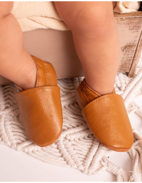 Weiche Leder-Baby-Slipper - Haselnuss