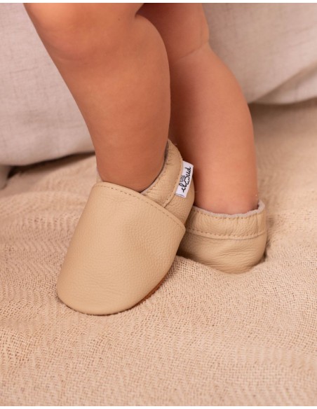 Chausson bébé en cuir souple - Crème