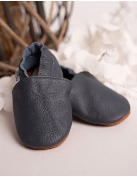 Soft Leather Baby Slipper - Slate