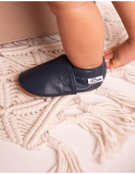 Chausson bébé en cuir souple - Marine