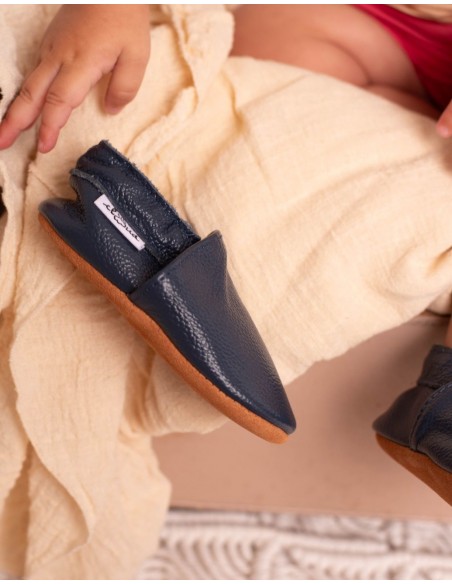 Chausson bébé en cuir souple - Marine