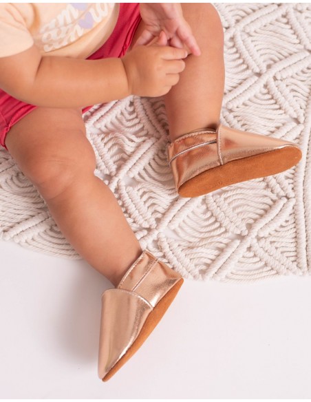 Chausson bébé en cuir souple - Rose gold